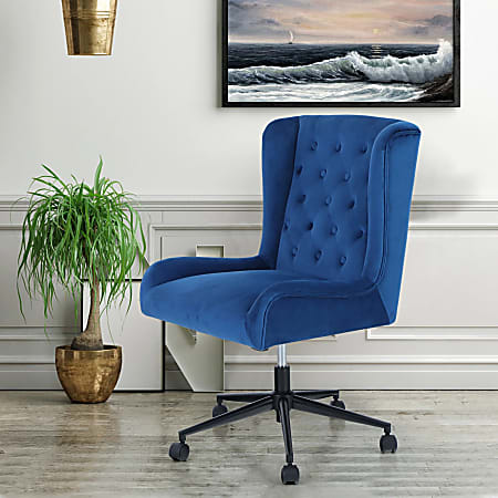 ALPHA HOME Leisure Velvet Mid Back Task Chair Blue Office Depot