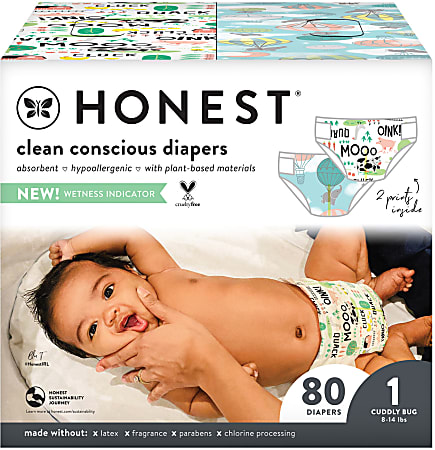 The Honest Company Clean Conscious Diapers, Size 1, Barnyard, Box Of 80 Diapers