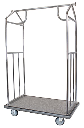 Hospitality 1 Source All-In-One Bellman's Cart, 66”H x 43”W x 25”D, Gray Carpet/Brushed Silver