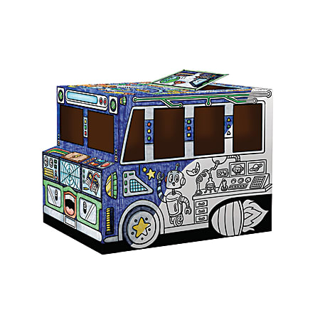 Bankers Box, At Play, Color in School Bus, Outer Space Design, 33.25" H x 31" W x 44.75" D, 60% Recycled Content, White/Black, Elementary Level, 1Ea