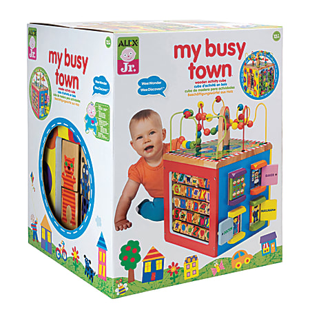 ALEX Jr. My Busy Town Wooden Activity Cube, Ages 1-4