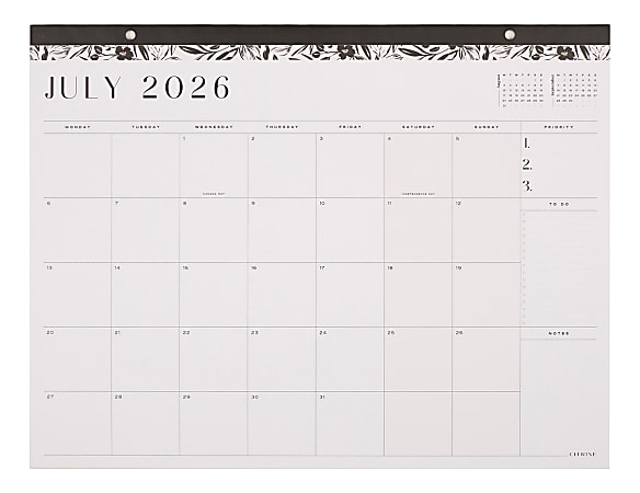 Citrine 12-Month Desk Calendar, 22” x 17”, Midnight Floral, July 2026 - June 2027, Total Qty 1