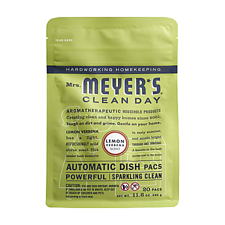 Mrs. Meyer's Clean Day Automatic Dish Detergent, Lemon Scent, 12.7 Oz, 20 Packets Per Pack, Carton Of 6 Packs