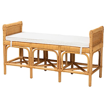 bali & pari Nairi Modern Bohemian Rattan Bench, 26”H x 48”W x 17-1/2”D, Natural Brown