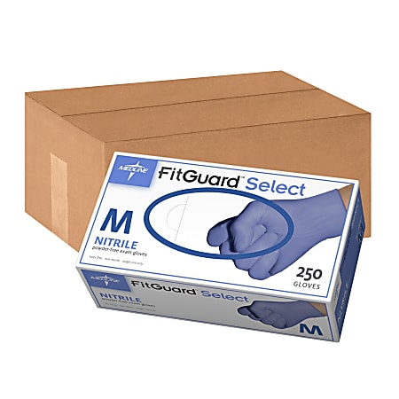 Medline FitGuard Select Disposable Powder-Free Nitrile Exam Gloves, Medium, Dark Blue, Pack Of 2,500
