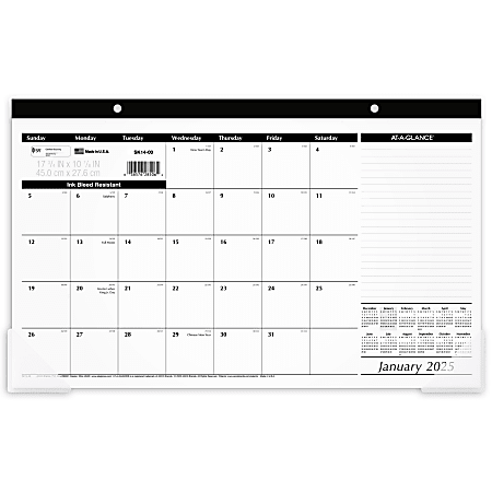 2025 AT-A-GLANCE® Monthly Desk Pad Calendar, 17-3/4" x 11", Traditional, January 2025 To December 2025, SK1400