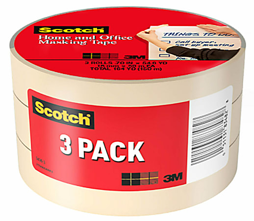Scotch® Home and Office Masking Tape, 3/4" x 60 Yd., Pack Of 3 Rolls