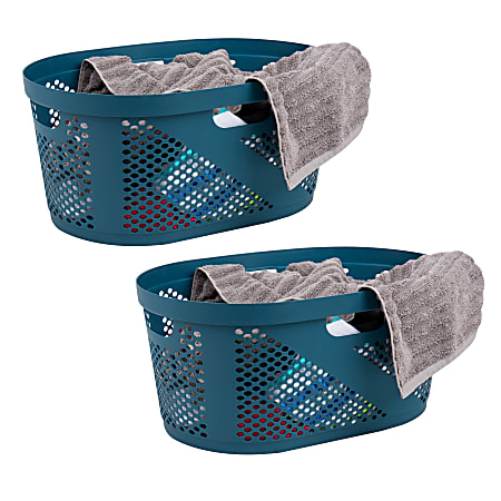 Mind Reader Laundry Basket/Clothes Hampers, 40 L, 10-1/2”H x 14-1/2”W x 23"L, Blue, Set Of 2 Hampers