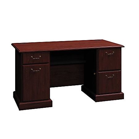 Bush Business Furniture Syndicate Office Desk With 2 Pedestals, 60"W, Harvest Cherry, Standard Delivery