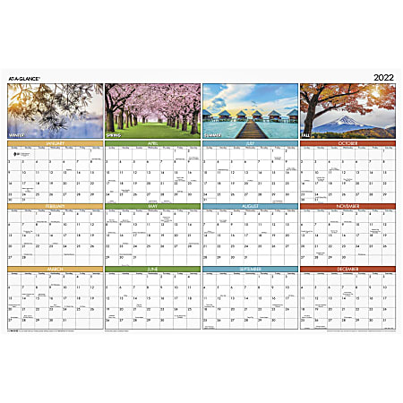 AT-A-GLANCE® Seasons In Bloom Erasable Yearly Wall Calendar, 36" x 24", January To December 2022, PA133