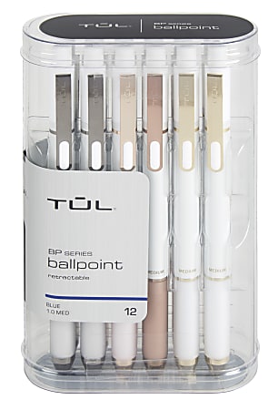 TUL® BP3 Retractable Ballpoint Pens, Medium Point, 1.0 mm, Pearl White Barrel, Blue Ink, Pack Of 12 Pens