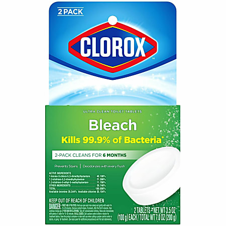 Clorox Ultra Clean Toilet Tablets Bleach - 3.50 oz (0.22 lb) - 2 / Pack - 840 / Pallet - Deodorize, Easy to Use - White