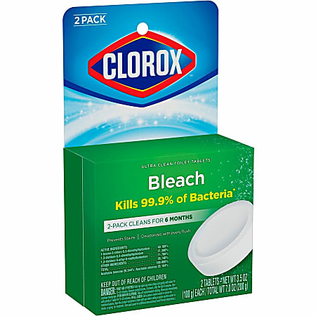 Clorox Ultra Clean Toilet Tablets Bleach - 3.50 oz (0.22 lb) - 2 / Pack - 840 / Pallet - Deodorize, Easy to Use - White