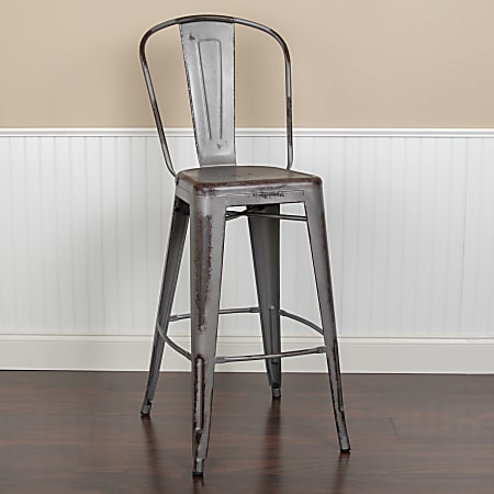 Flash Furniture Commercial-Grade 30" High-Back Metal Bar Stools, Set Of 4 Bar Stools, Silver