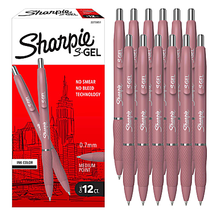 Sharpie S-Gel, Gel Pens, Medium Point (0.7mm), Bold Blush Barrel, Black Ink, 12 Count