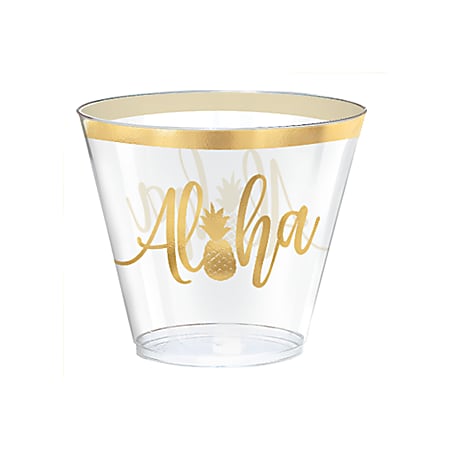 Amscan Summer Luau You Had Me At Aloha Plastic Tumblers, 9 Oz, Gold, Pack Of 30 Tumblers