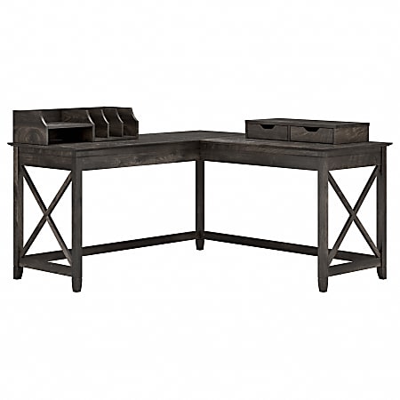 Bush Furniture Key West 60"W L-Shaped Desk With Desktop Organizers, Dark Gray Hickory, Standard Delivery