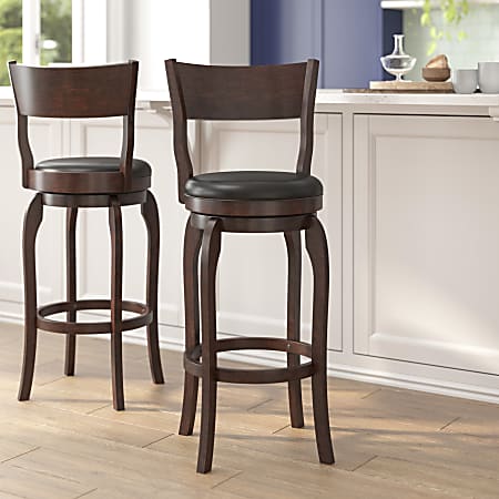 Flash Furniture Nichola Commercial Grade Classic Open Back Swivel Bar H Pub Barstool, Uphosltered Seat, Black Vinyl/Espresso Frame - ESNT229ESP
