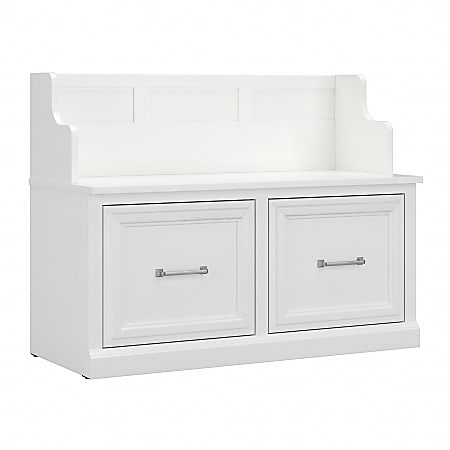 Bush Furniture Woodland 40"W Entryway Bench With Doors, White Ash, Standard Delivery