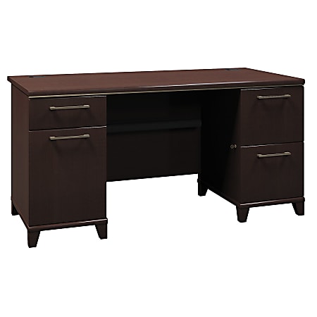Bush Business Furniture Enterprise Office Desk With 2 Pedestals, 60"W, Mocha Cherry, Premium Installation