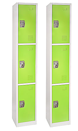 Alpine Large 3-Tier Steel Lockers, 72”H x 12”W x 12”D, Green, Pack Of 2 Lockers