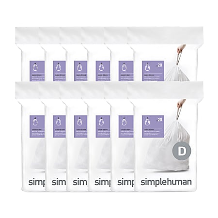 simplehuman Custom-Fit 0.3-mil Can Liners, 5.3 Gallons, White, Pack Of 240