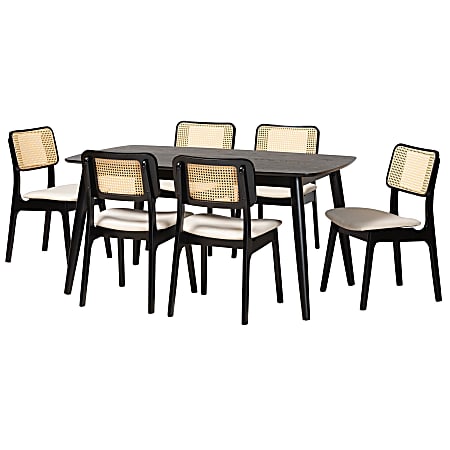 Baxton Studio Dannon 7-Piece Dining Set, 29-1/2”H x 59-1/8”W x 35-7/16”D, Cream/Black/Light Brown