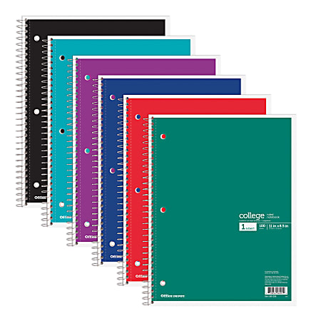Office Depot® Brand Wirebound Notebook, 8-1/2" x 11", 1 Subject, College Ruled, 100 Sheets, Assorted Colors (No Color Choice)