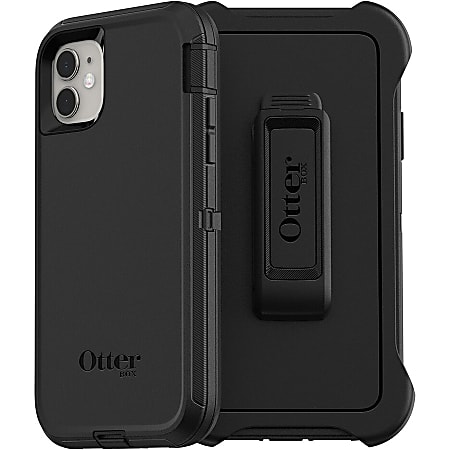 OtterBox Defender Carrying Case (Holster) Apple iPhone 11 Smartphone - Black - Dirt Resistant Port, Dust Resistant Port, Anti-slip, Lint Resistant Port - Polycarbonate Shell, Synthetic Rubber Cover, Polycarbonate Holster - Belt Clip