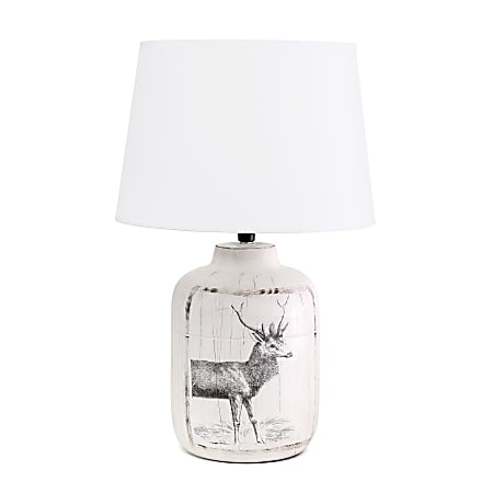 Elegant Designs Ceramic Deer Accent Table Lamp, 17"H, White Shade/White Wash Base