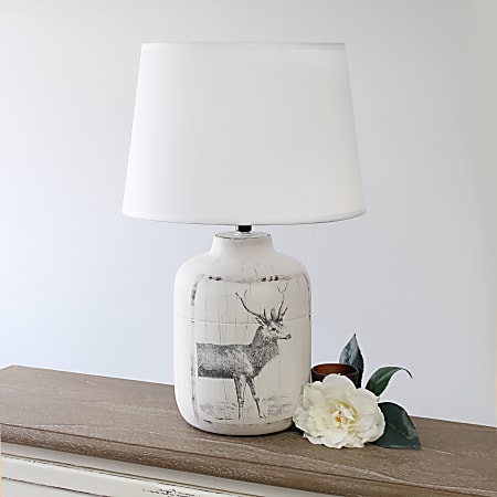 Elegant Designs Ceramic Deer Accent Table Lamp 17 H White ShadeWhite Wash Base Office Depot