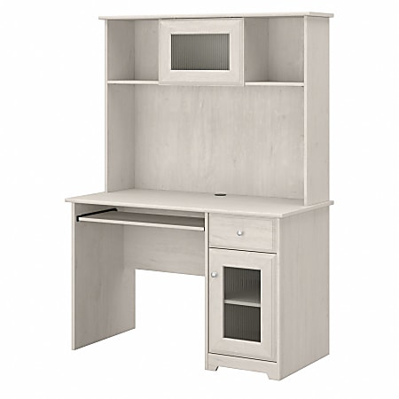 Bush Furniture Cabot 48"W Small Computer Desk With Hutch And Keyboard Tray, Linen White Oak, Standard Delivery