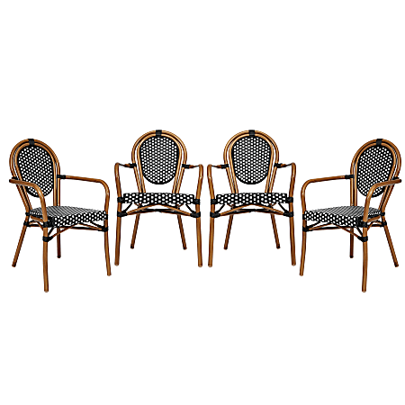 Flash Furniture 4 Pack Lourdes Indoor/Outdoor Commercial Thonet Bistro Stacking Chair with Arms, Black & White/Natural Frame -4SDA6422ABWNAT