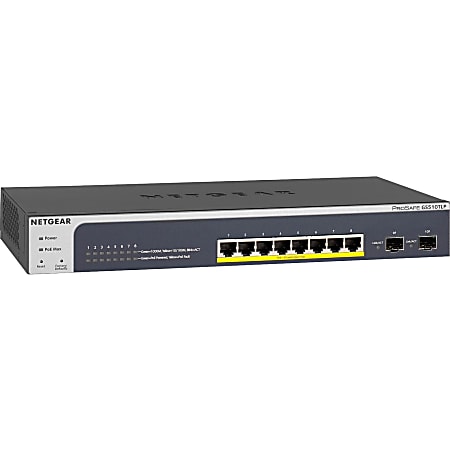 Netgear ProSAFE 8-Port PoE+ Gigabit Smart Managed Switch with 2 SFP Ports (GS510TLP) - 8 Ports - Manageable - Gigabit Ethernet - 1000Base-X - 3 Layer Supported - Modular - 2 SFP Slots - Power Supply - 101 W Power Consumption