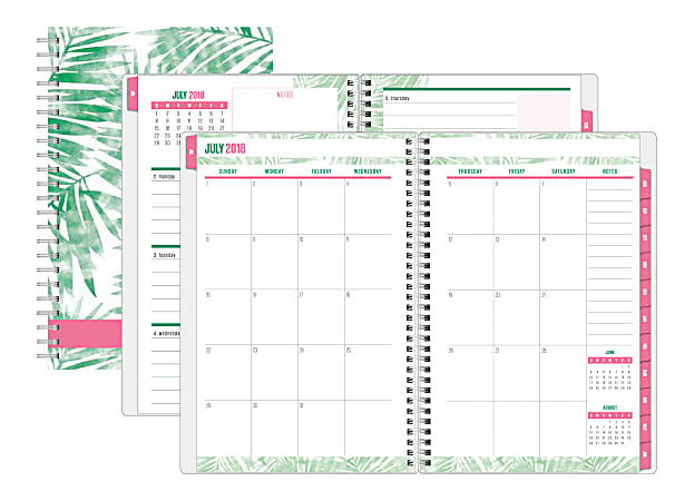 Office Depot® Brand Tropical Palm Weekly/Monthly Academic Planner, 4" x 6", Green Palms, July 2018 to June 2019