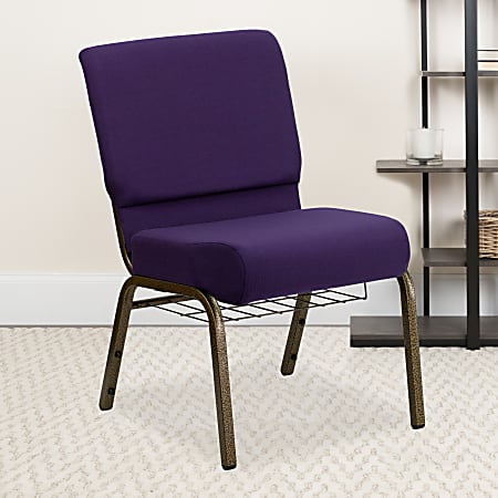 Flash Furniture HERCULES Series Church Chair With Book Rack, Royal Purple/Gold Vein