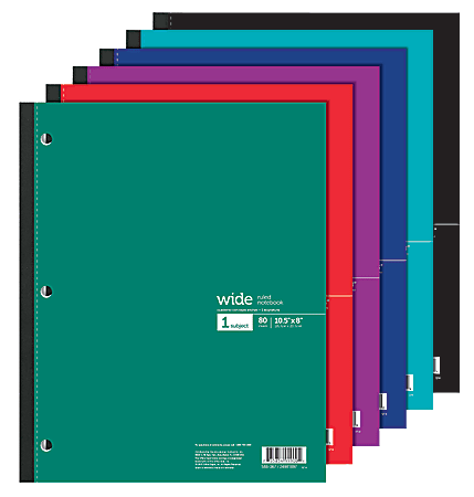 Office Depot® Brand Wireless Notebook, 8" x 10-1/2", Wide Ruled, 80 Sheets, Assorted Colors