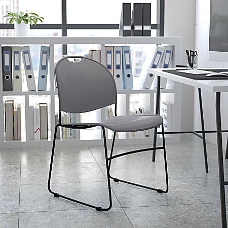 Flash Furniture HERCULES Plastic Ultra-Compact Stack Chair, Gray/Black, Ergonomic, Heavy-Duty 880 lb Capacity, Space-Saving Design