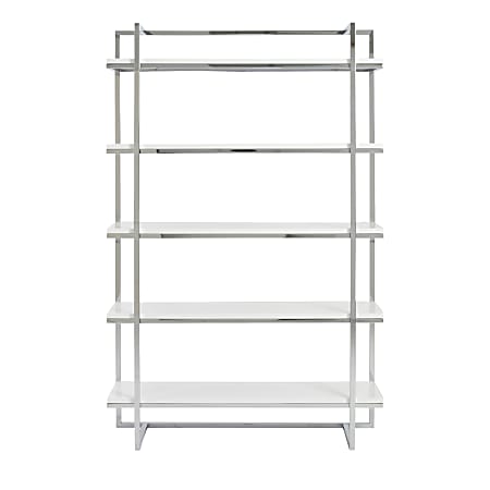 Eurostyle Gilbert 69&quot;H 5-Shelf Bookcase, Chrome/White