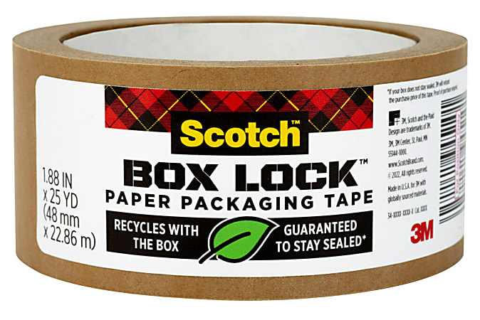 Scotch Box Lock Paper Packaging Tape, Permanent, 1.88 in x 25 yd