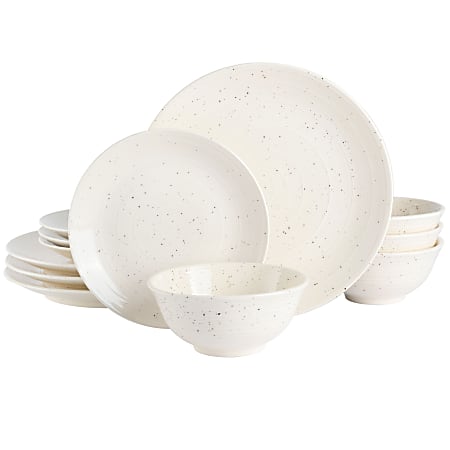 Gibson Elite Ramapo 12-Piece Stoneware Dinnerware Set, White Speckle