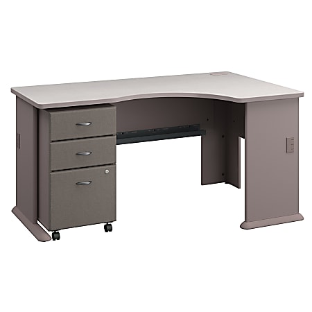 Bush Business Furniture Office Advantage Right Corner Desk With Mobile File Cabinet, Pewter/White Spectrum, Premium Installation