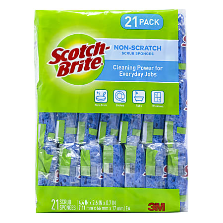 Scotch-Brite Non-Scratch Scrub Sponges, 4-1/2” x 6”, Pack Of 21 Sponges