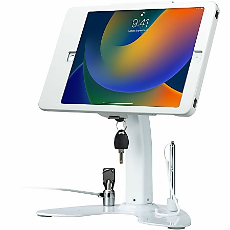 CTA Digital Dual Security Kiosk Stand with Locking Case and Cable for iPad 10.2 (Gen. 7), iPad Air 3 and iPad Pro 10.5 (White) - 10.2" to 10.5" Screen Support