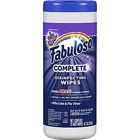 Fabuloso Disinfecting Wipes - Lavender Scent - 35 / Canister - 1 Each - White