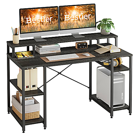 Bestier 56 W Student Desk With Monitor Stand Storage Shelf