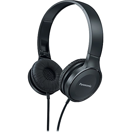 Panasonic Lightweight On-Ear Headphones with Mic + Controller - Black - RP-HF100M-K - Stereo - Mini-phone (3.5mm) - Wired - 26 Ohm - 10 Hz to 23 kHz - Over-the-head - Binaural - Supra-aural - 3.94 ft Cable - Black