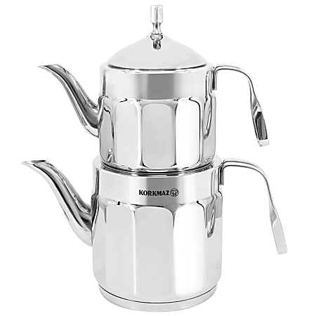 Korkmaz Nostaljia Stainless Steel Tea Pot And Kettle Set, Maxi, Silver