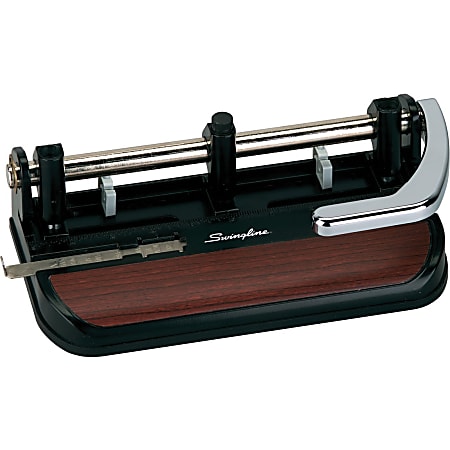 Swingline® Heavy Duty Adjustable 3-Hole Punch, Black/Faux Woodgrain