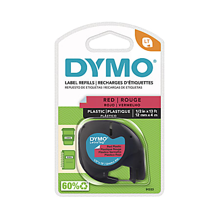 DYMO® LetraTag Plastic Label, 1/2" x 13', Black On Red